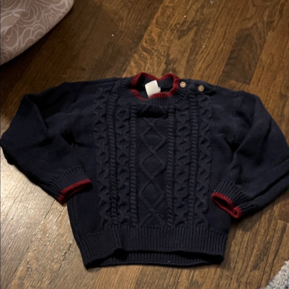 H&M Dark Blue Knit Sweater with Red Trim